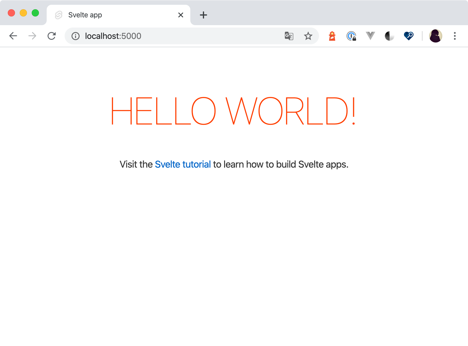 http://localhost:5000にアクセスしたときのスクリーンショット。テンプレートの初期状態のアプリケーションが実行されているのが確認できる。